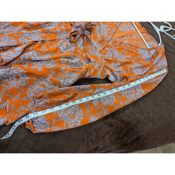 Flirty long sleeve brown romper w/blue botanical print size 2X no tag - Picture 8 of 8